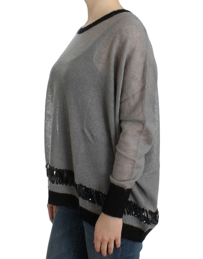 Gray embellished asymmetric sweater