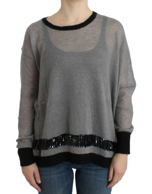 Gray embellished asymmetric sweater