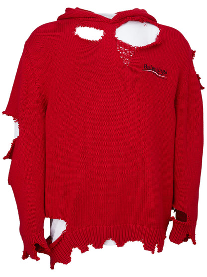 Red Ribbed Knit Oversize Sweater with Emblems