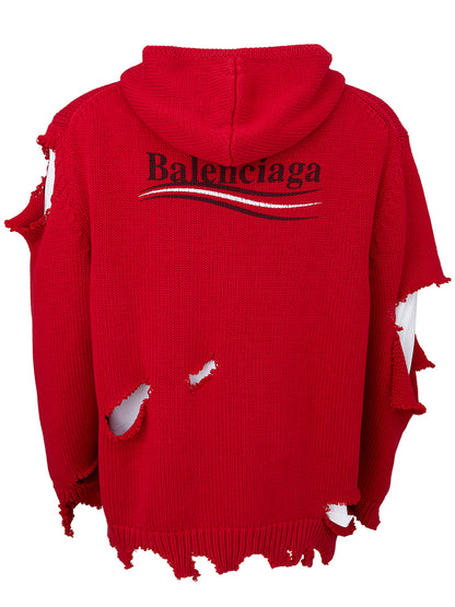 Red Ribbed Knit Oversize Sweater with Emblems