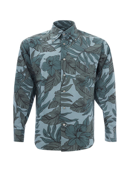 Elegant Dark Green Floral Print Shirt