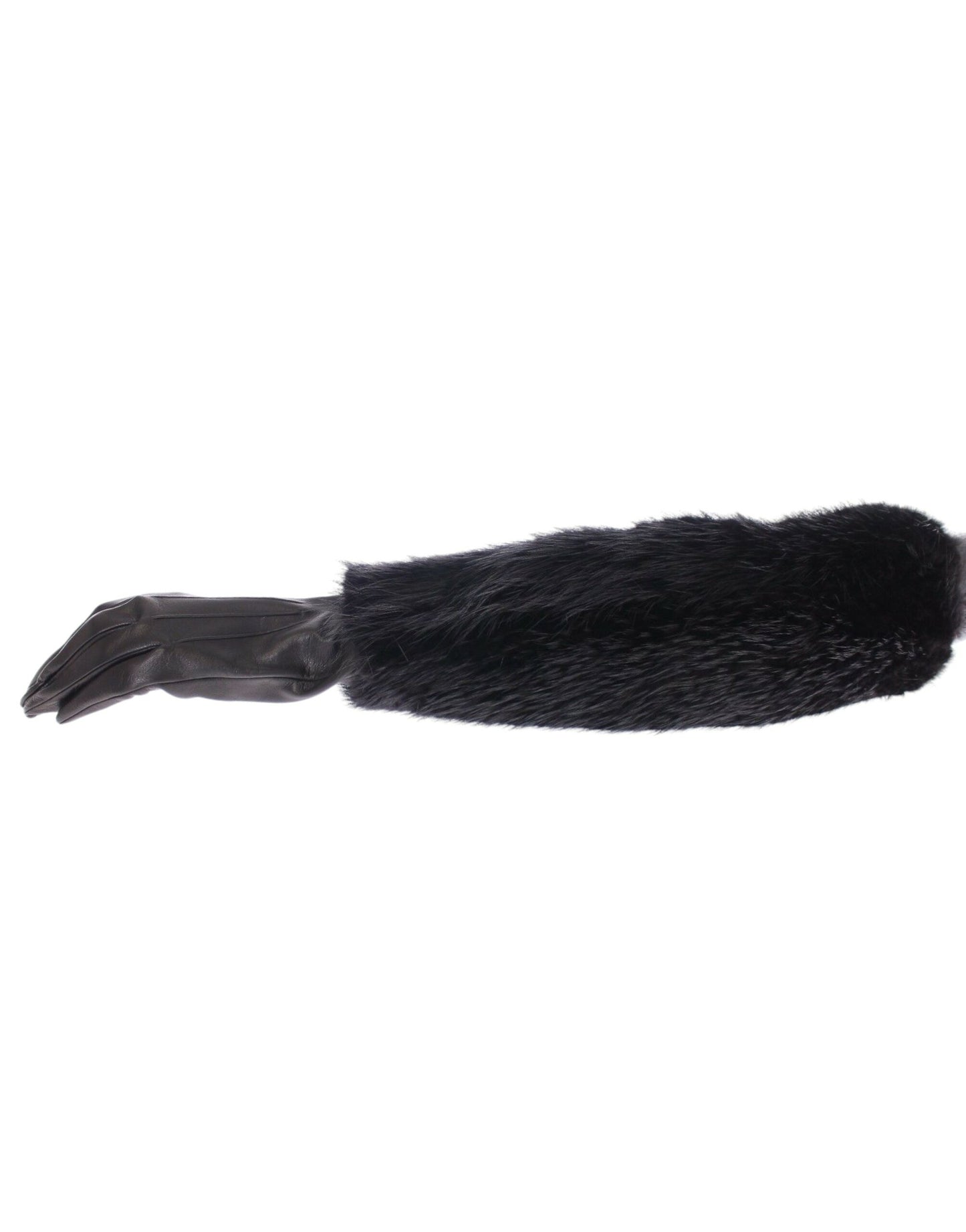 Black Beaver Fur Lambskin Leather Elbow Gloves