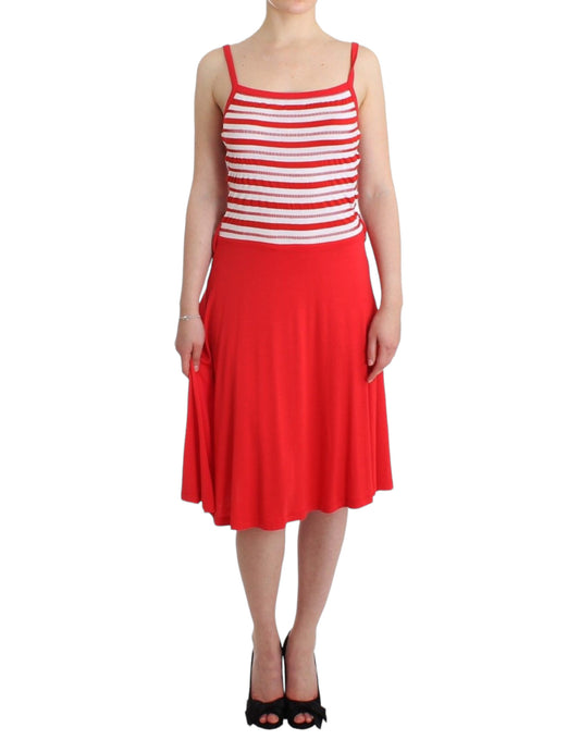 Red striped jersey A-line dress