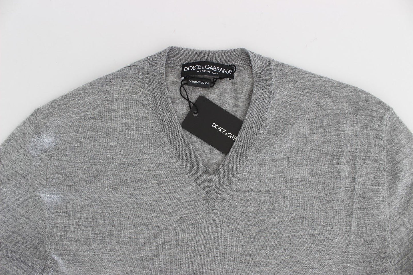 Elegant Gray Silk-Cashmere V-Neck Sweater