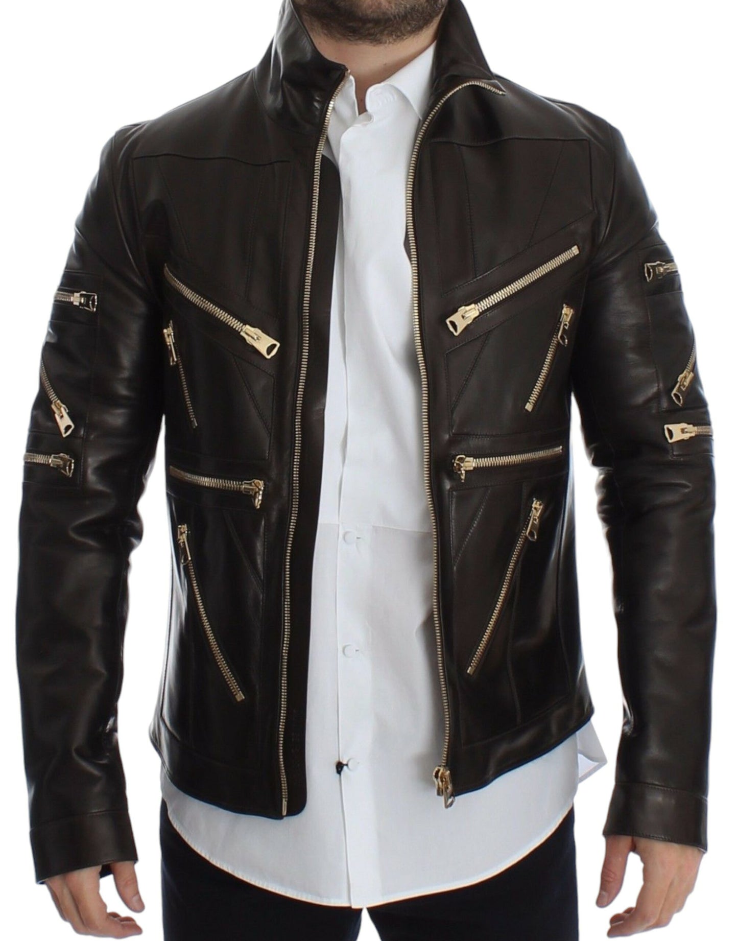 Brown Lambskin Leather Zipper Jacket