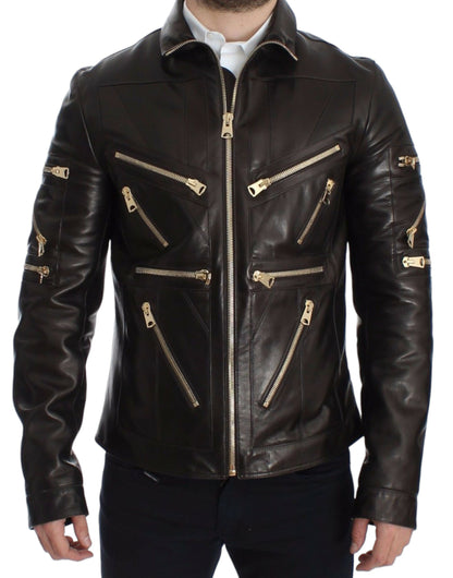 Brown Lambskin Leather Zipper Jacket