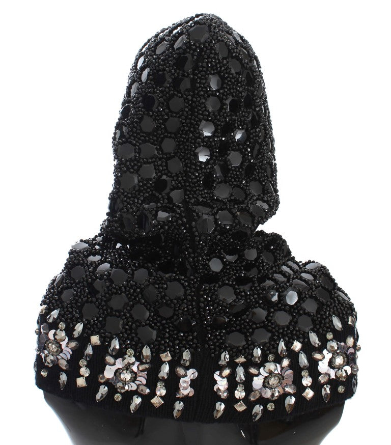 Black Sequined Crystal Hooded Scarf Wrap