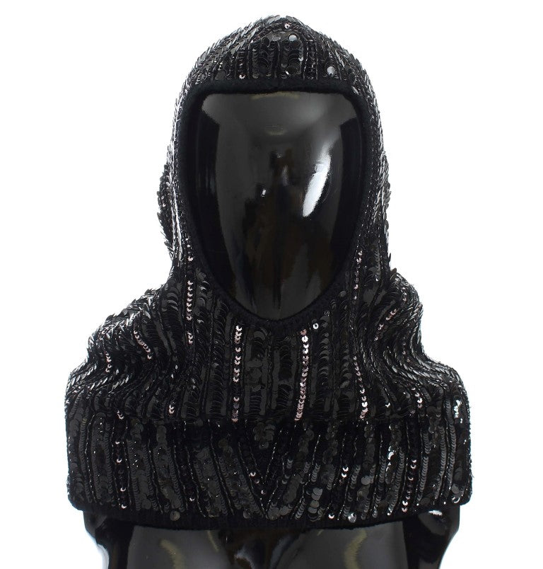 Elegant Black Sequined Hooded Scarf Wrap