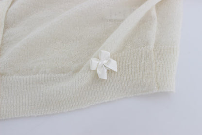 Elegant White Crop Cardigan Sweater