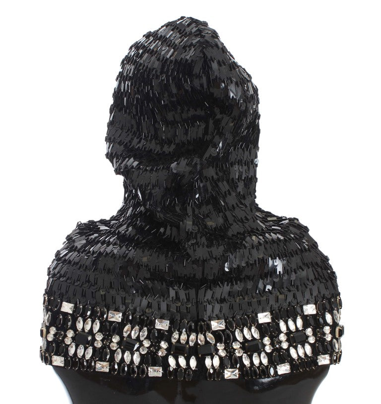 Elegant Black Sequined Crystal Hooded Scarf Wrap