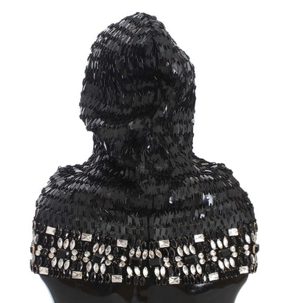 Elegant Black Sequined Crystal Hooded Scarf Wrap