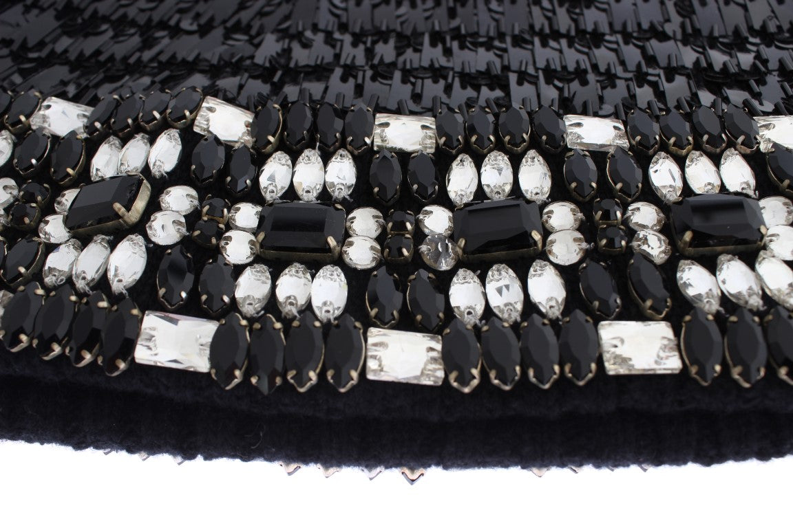 Elegant Black Sequined Crystal Hooded Scarf Wrap