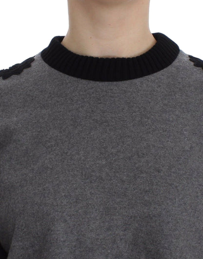 Gray Black Lace Wool Cashmere Sweater