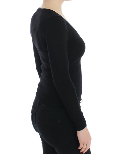 Black Wool Crewneck Sweater Pullover Top