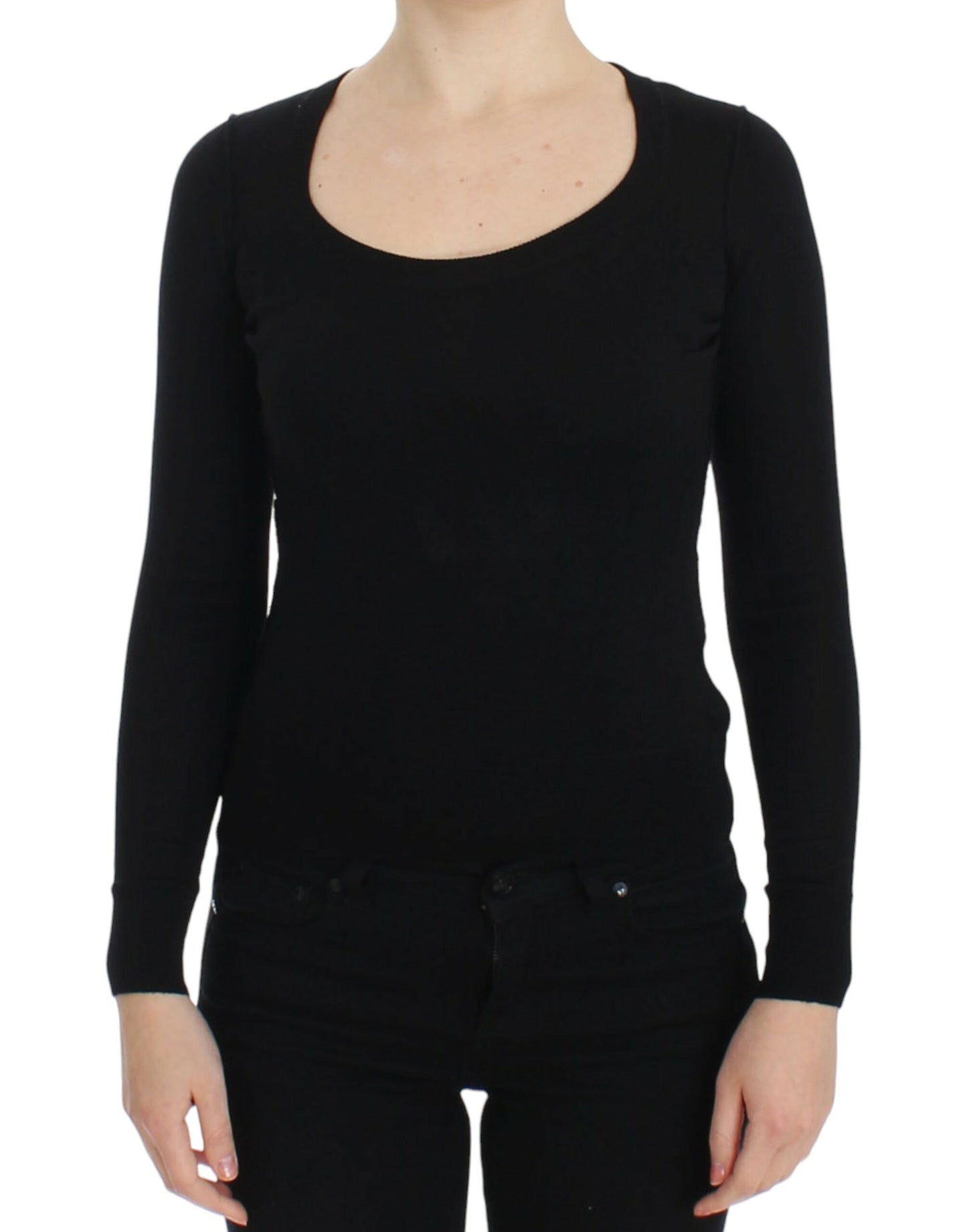 Black Wool Crewneck Sweater Pullover Top