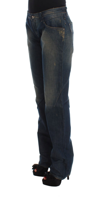 Elegant Boyfriend Fit Blue Cotton Jeans