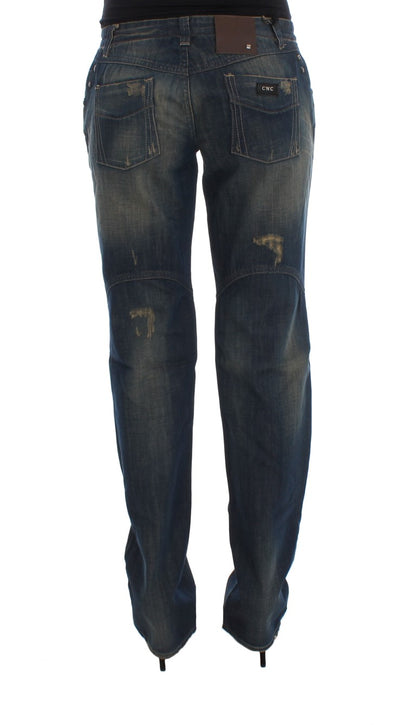 Elegant Boyfriend Fit Blue Cotton Jeans