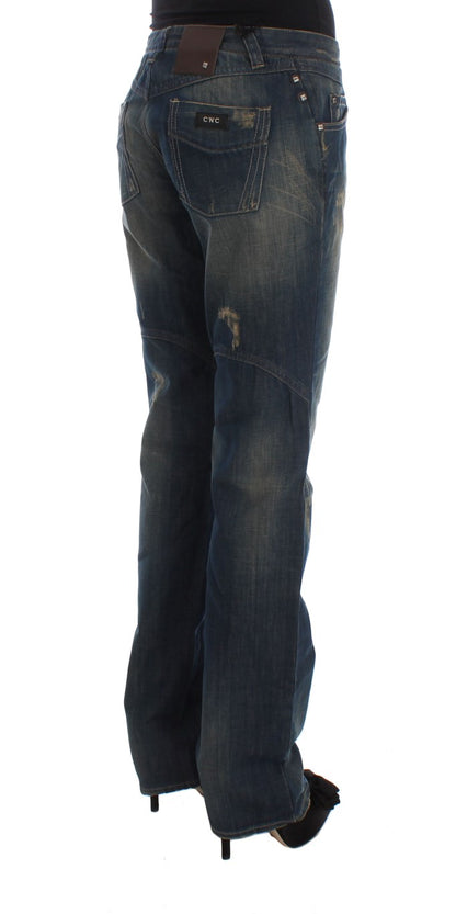 Elegant Boyfriend Fit Blue Cotton Jeans