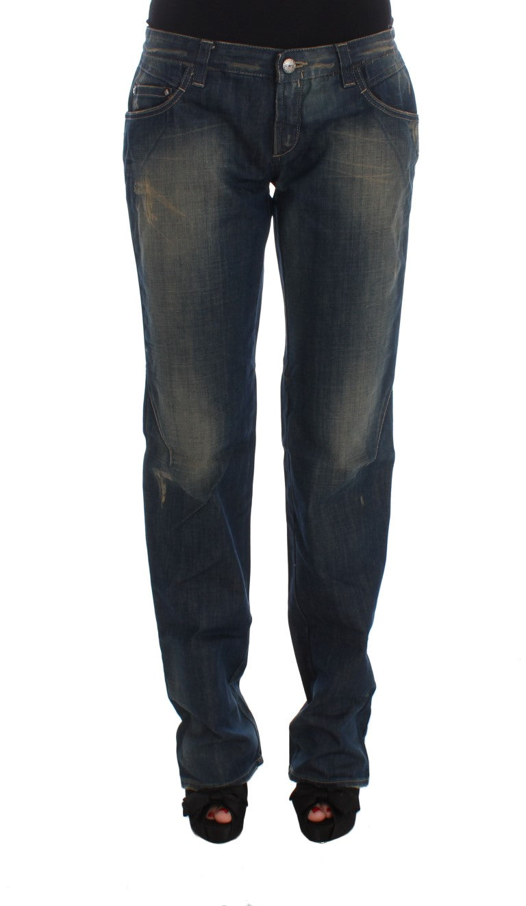 Elegant Boyfriend Fit Blue Cotton Jeans