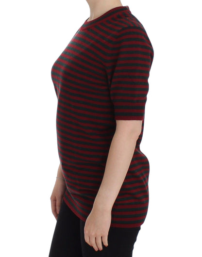 Red Gray Cashmere Short Sleeve Sweater