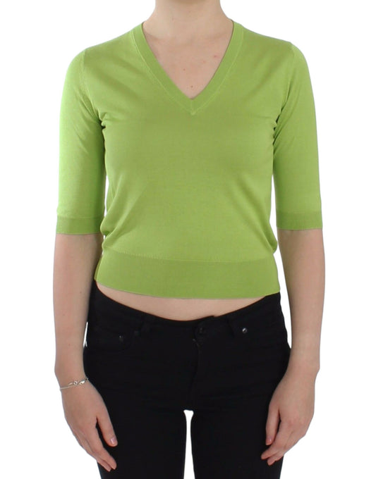 Green Wool V-neck Pullover Sweater Top