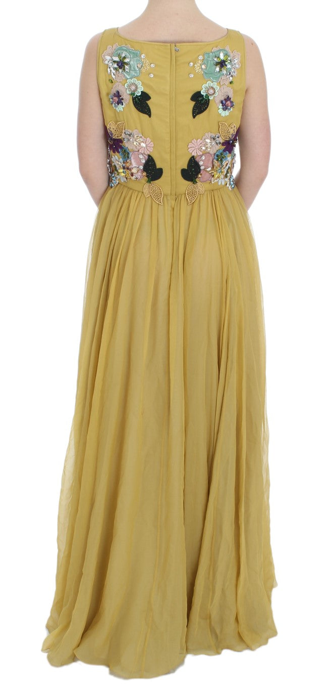 Enchanting Yellow Silk Floral Appliqu&#233; Gown