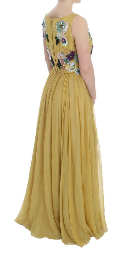 Enchanting Yellow Silk Floral Appliqu&#233; Gown