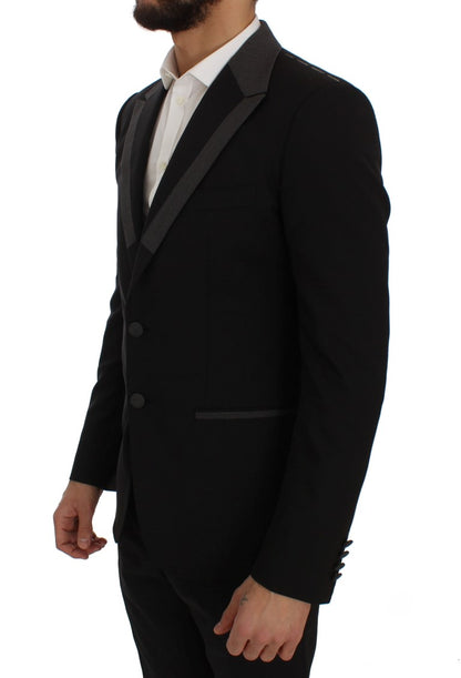 Elegant Slim Fit Black Wool Blazer