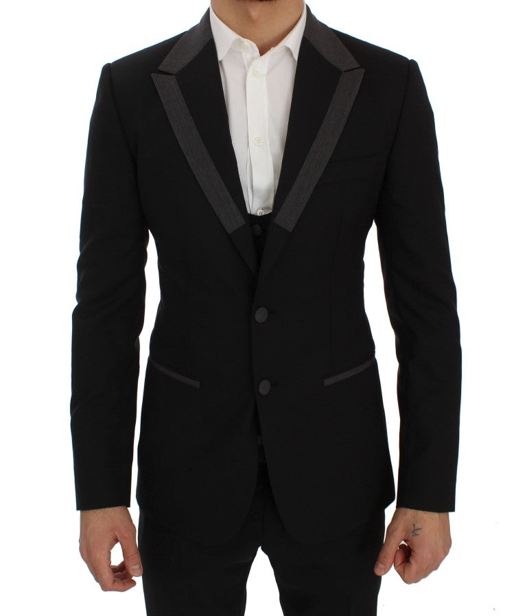 Elegant Slim Fit Black Wool Blazer