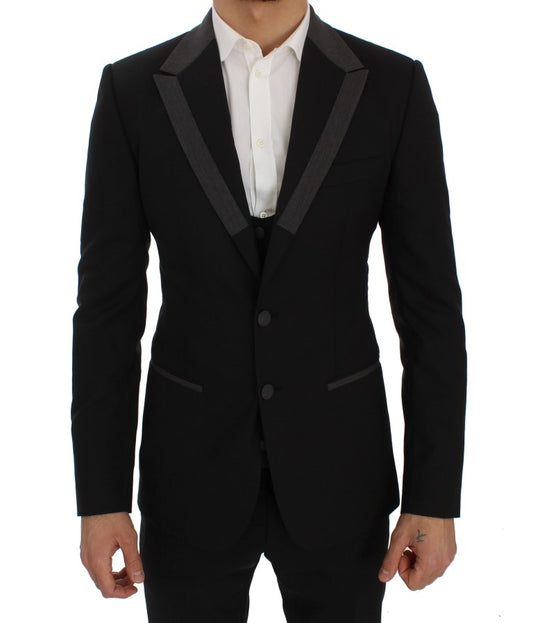 Elegant Slim Fit Black Wool Blazer