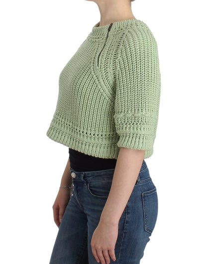 Green Cropped Knit Sweater Knitted Jumper