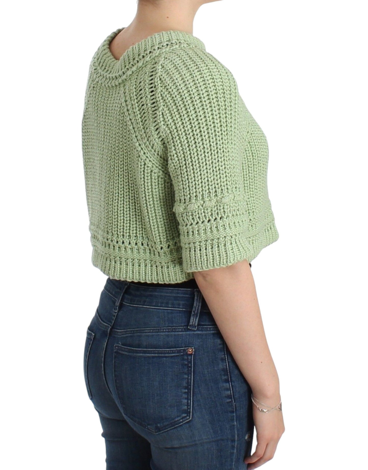 Green Cropped Knit Sweater Knitted Jumper