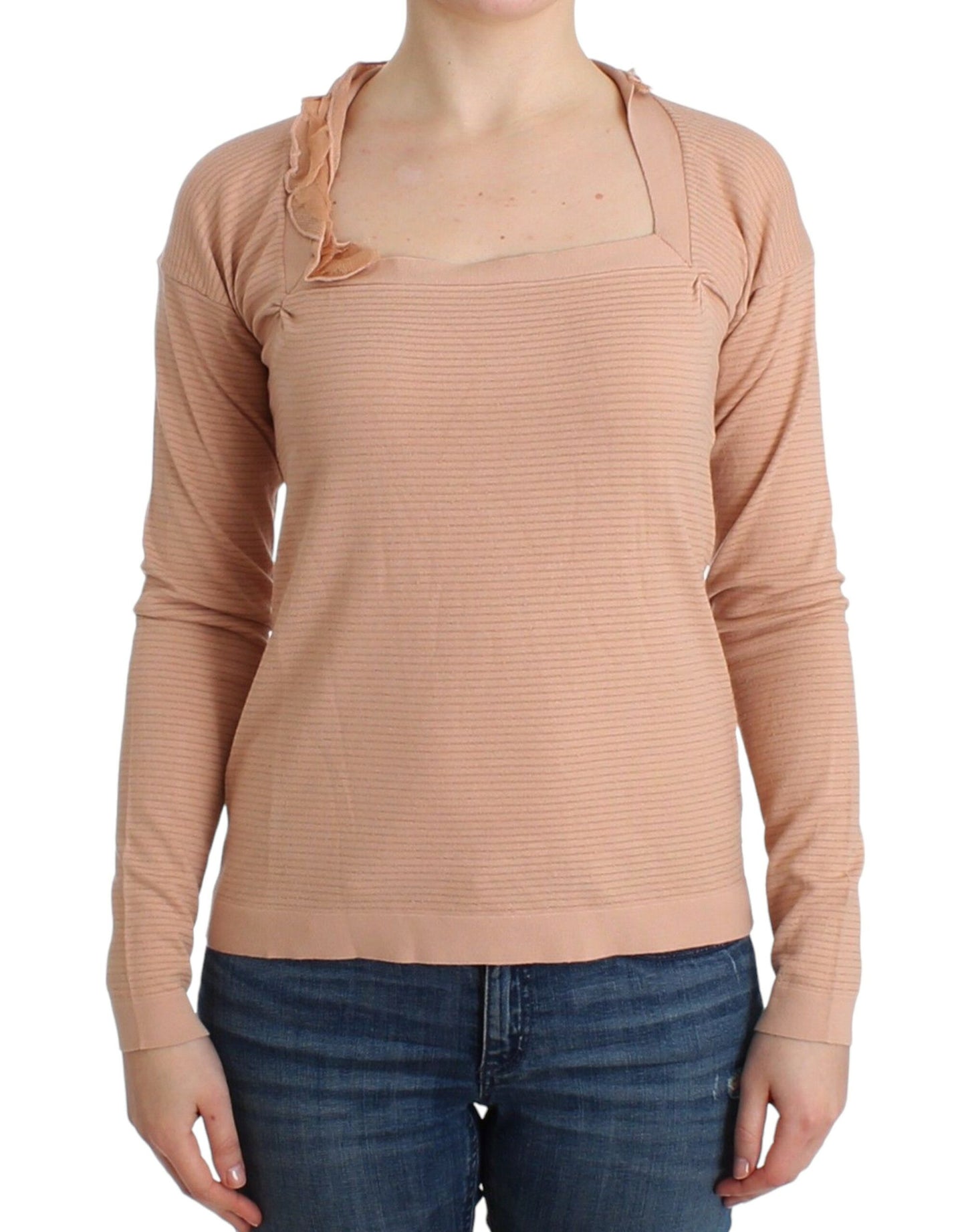 Orange Wool Blend Striped Long Sleeve Top