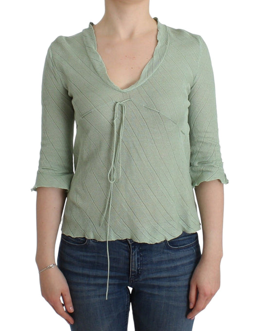 Green Lightweight Knit Sweater Top Blouse