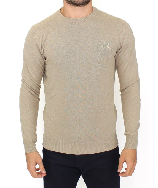 Chic Beige Crewneck Wool Blend Pullover