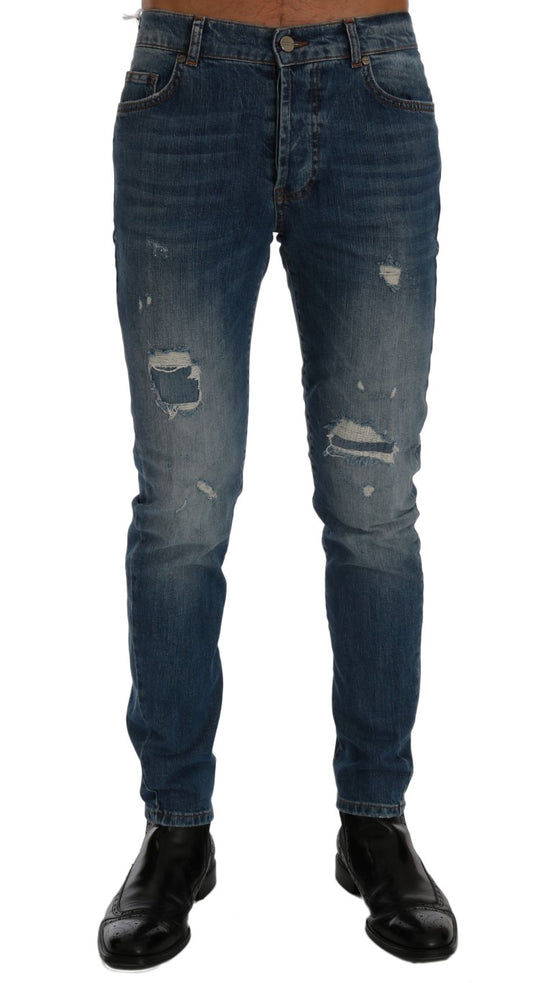 Blue Wash Torn Dunfermile Slim Fit Jeans