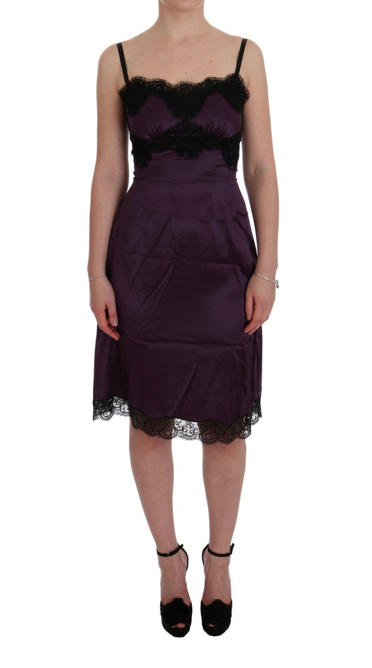 Elegant Purple Silk Lace Shift Dress