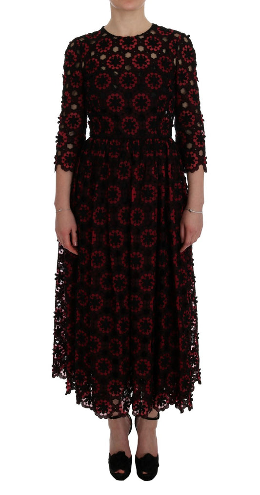 Elegant Red Floral Shift Midi Dress