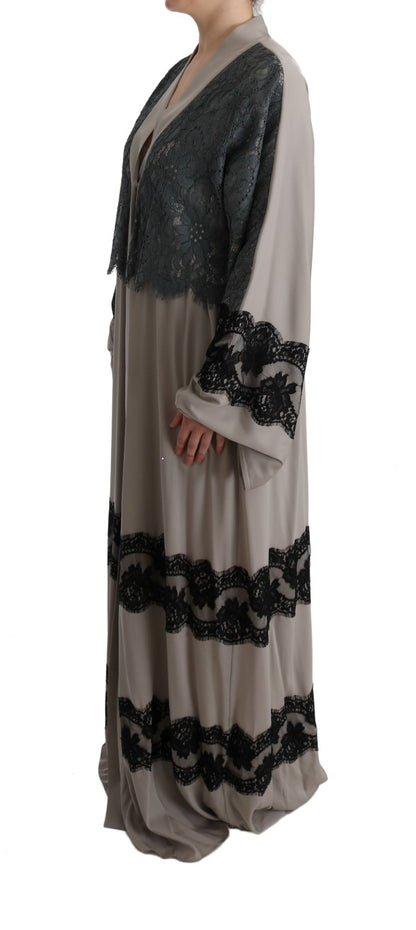 Elegant Gray Cape Kaftan Dress with Lace Detail