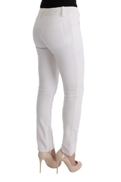 Chic White Slim Fit Cotton Trousers