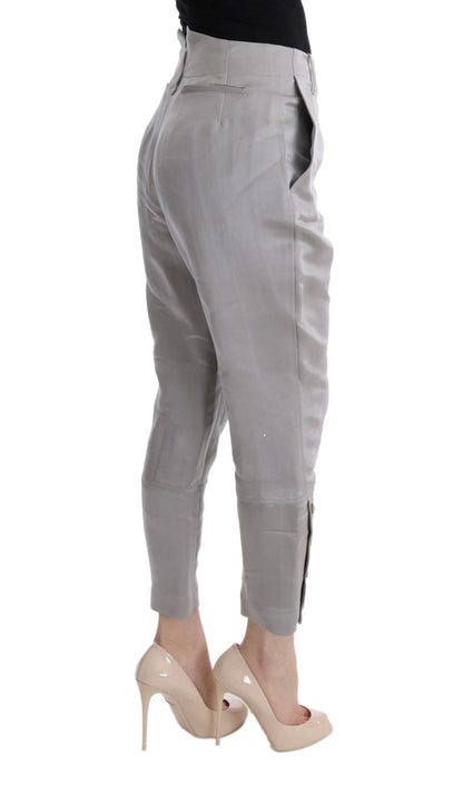 Chic Gray Cropped Silk Pants