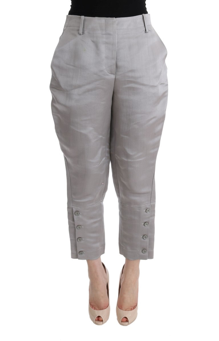Chic Gray Cropped Silk Pants