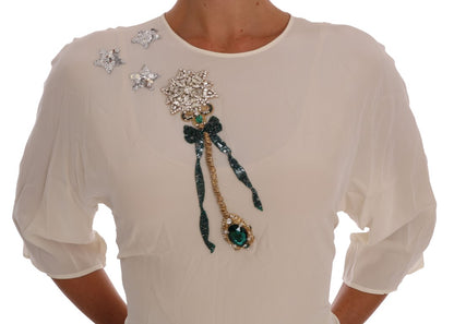 Enchanted Crystal Embroidered Silk T-Shirt