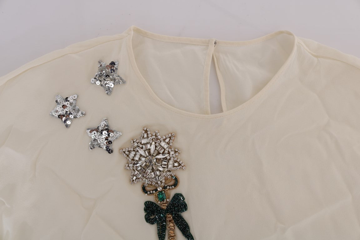 Enchanted Crystal Embroidered Silk T-Shirt