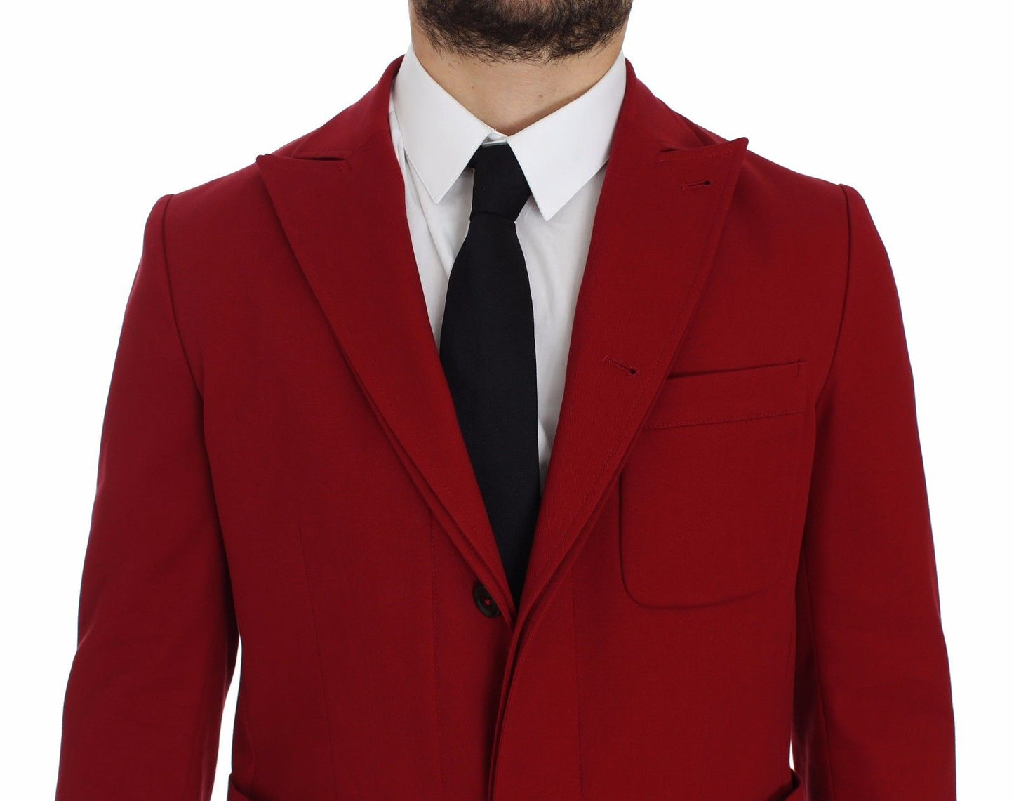 Elegant Red Cotton Stretch Two-Button Blazer