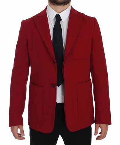 Elegant Red Cotton Stretch Two-Button Blazer