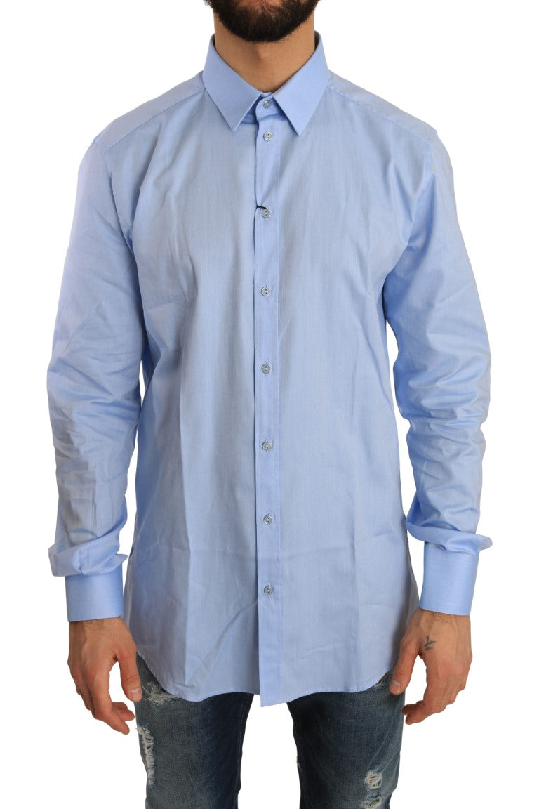 Elegant Blue Cotton Dress Shirt