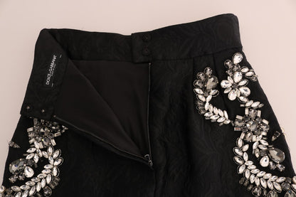 Elegant Black Crystal Embellished Mini Skirt