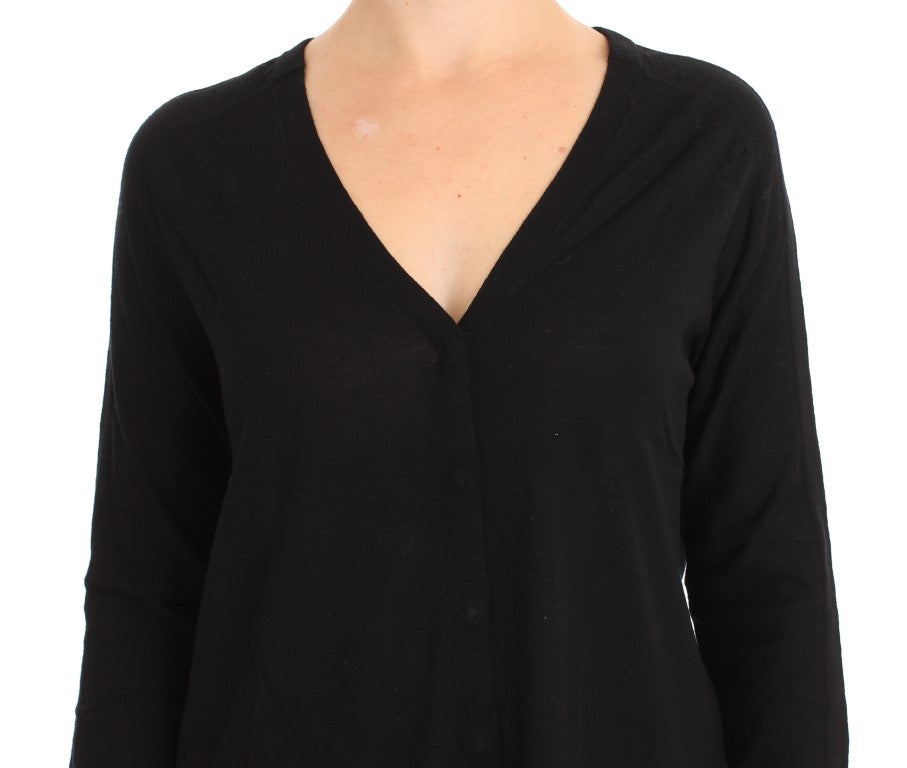 Elegant Black Wool Cardigan Sweater