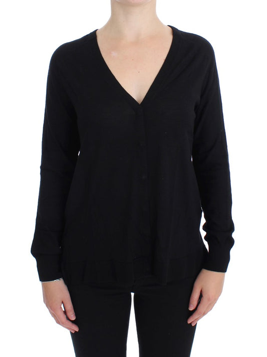 Elegant Black Wool Cardigan Sweater